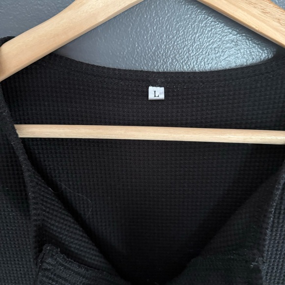 Women Black Thermal Thick Strap Tank Top With Button Top Size Large - Picture 3 of 4